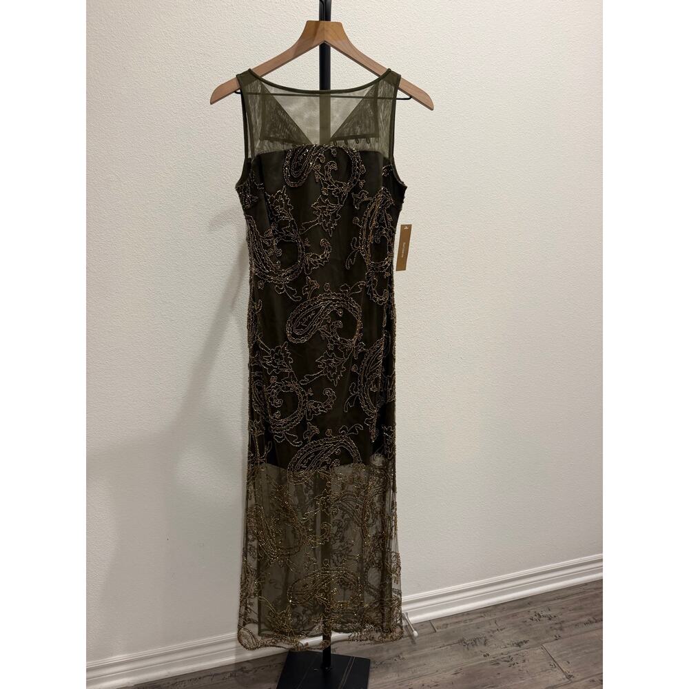 Sorella Atelier Ora beaded dress olive paisley $270 sz 4 - Picture 6 of 8